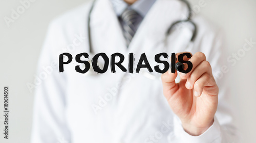 Doctor writing word Psoriasis with marker, Medical concept