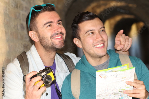 Gay couple enjoying tourism around Europe