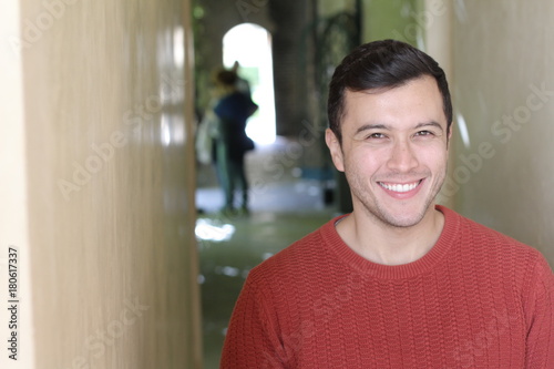 Multiracial male smiling with copy space