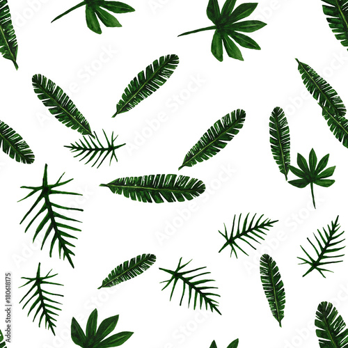 tropical leaves seamless pattern on white