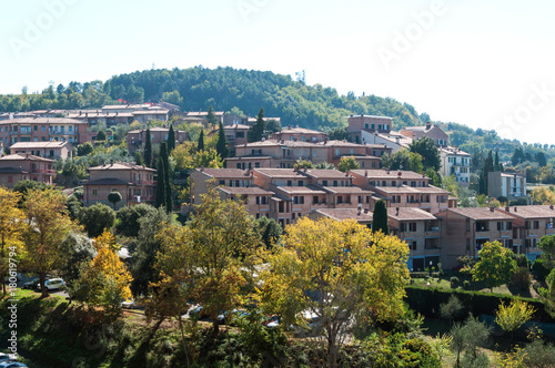 View of the residential areas of Montalcino. Tuscany, Italy