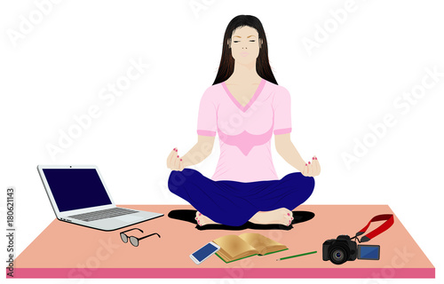 vector illustration lady meditation before work