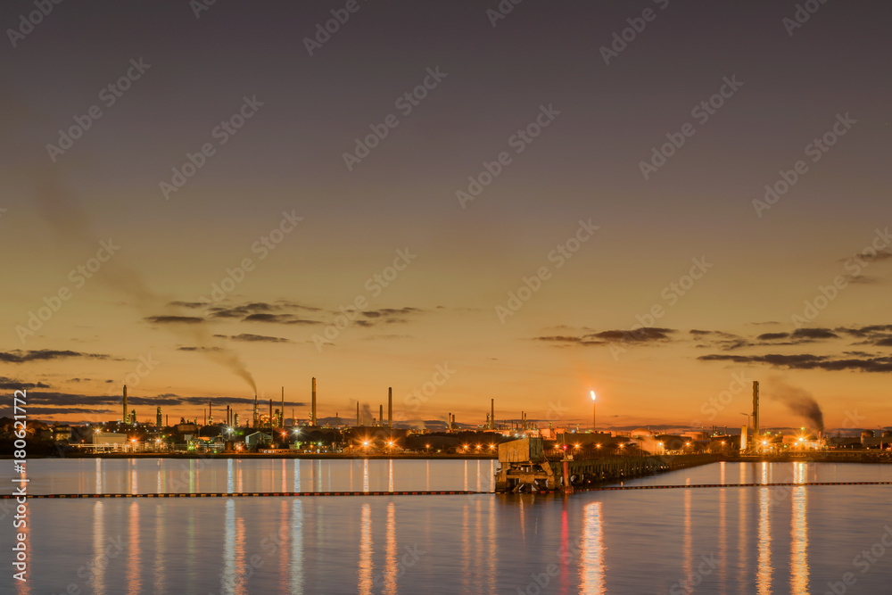 Oil refinery at night. This is the Fawley Marine Terminal. The biggest refinery in Europe.