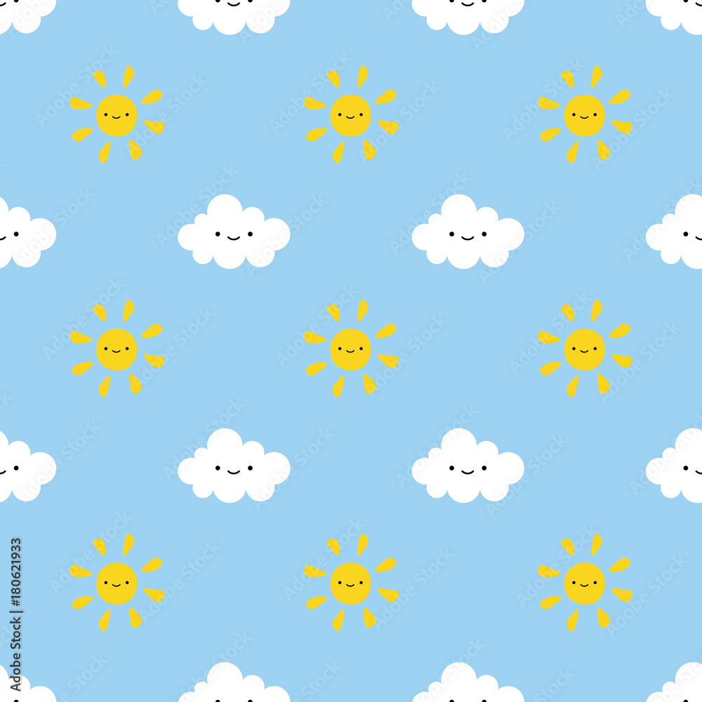 Cute Sun and Cloud Seamless Pattern Background, Vector illustration