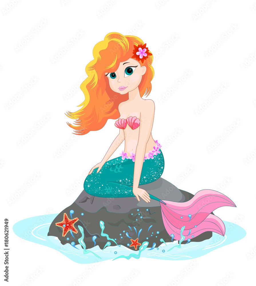 Lovely mermaid. A beautiful mermaid sits on a sea stone. Lovely mermaid. A beautiful mermaid sits on a sea stone.