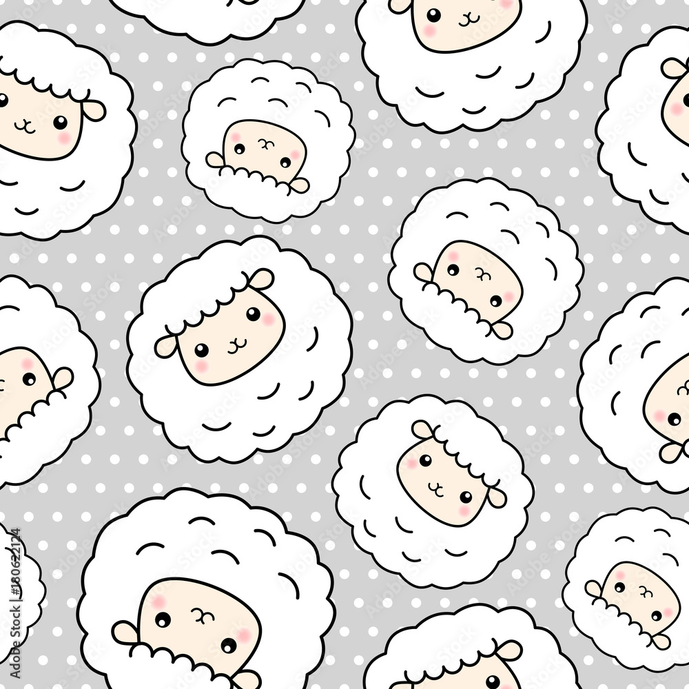 Obraz premium Cute Sheep Seamless Pattern Vector