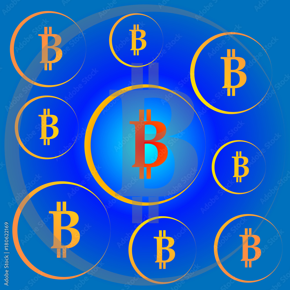 Bitcoin symbols - digital currency on blue bc. Bitcoin symbols - digital currency on blue bc.