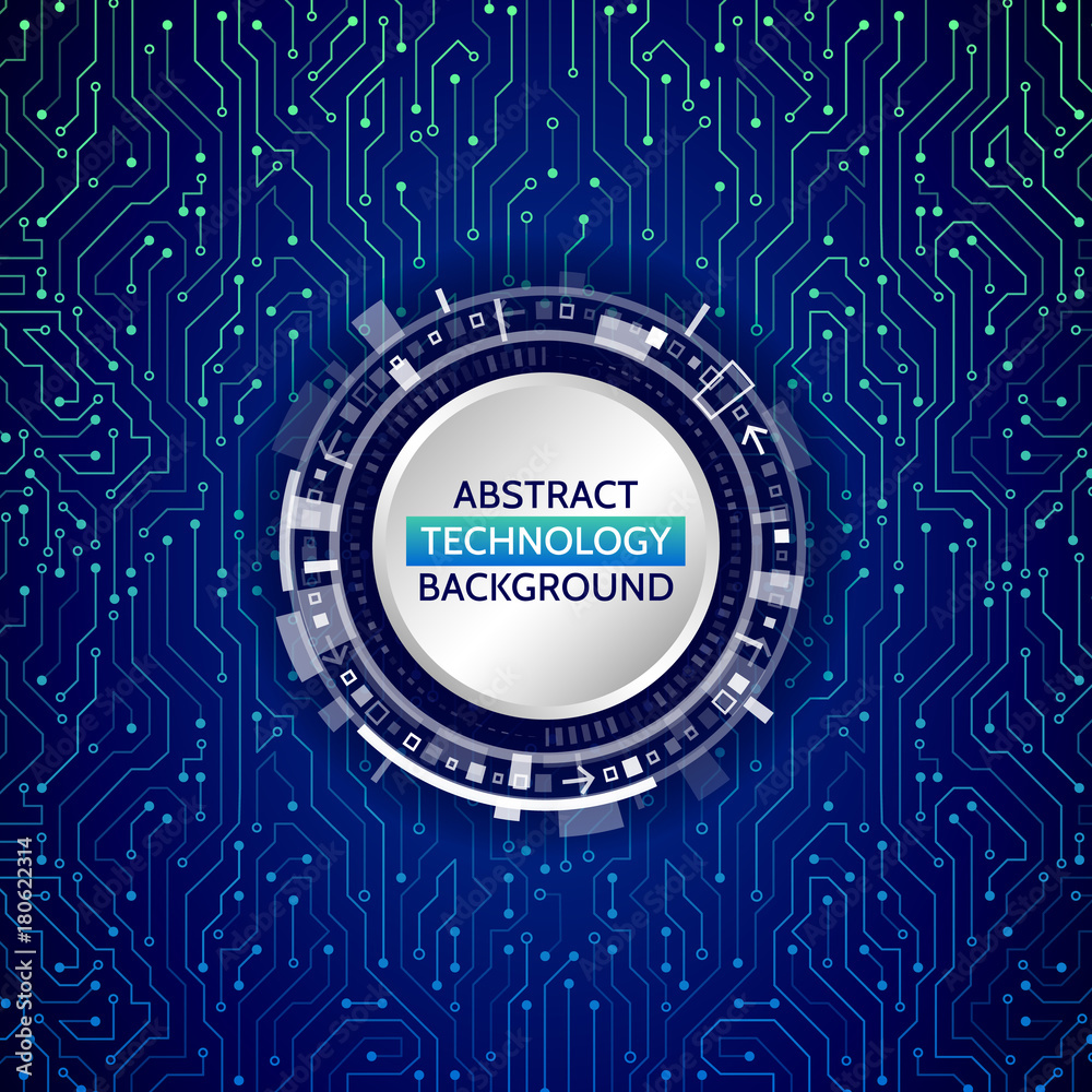 Obraz premium High-tech technology background texture. Blue circuit board vector illustration.
