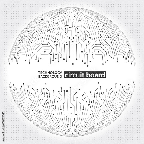 Abstract digital sphere circuit board on the grey background. Technology vector illustration