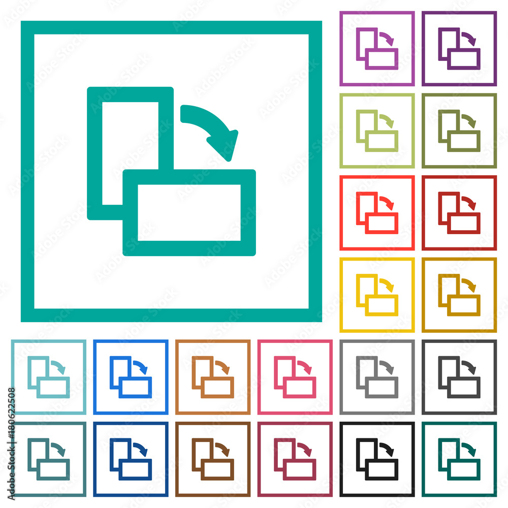 Rotate right flat color icons with quadrant frames Rotate right flat color icons with quadrant frames