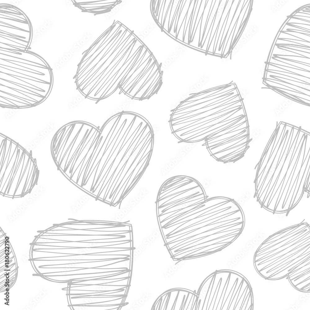 Hand Drawn Heart Seamless Pattern Background, Vector Illustration Hand Drawn Heart Seamless Pattern Background, Vector Illustration