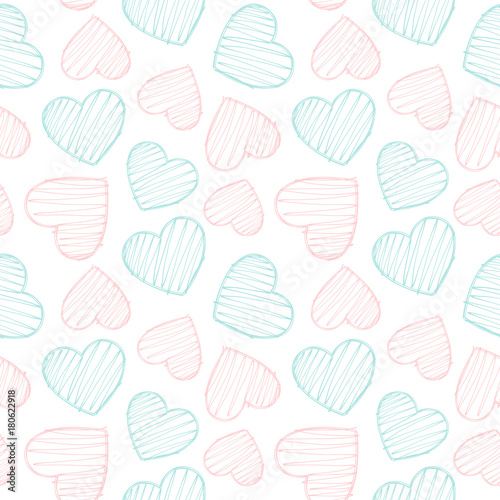 Hand Drawn Heart Seamless Pattern Background, Vector Illustration