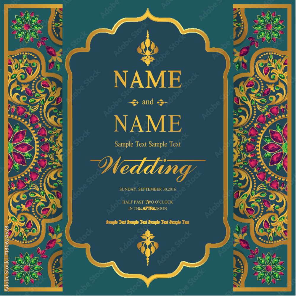 Indian wedding Invitation card templates with patterned and crystals on ...