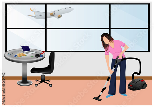 lovely lady cleaning the room vector design