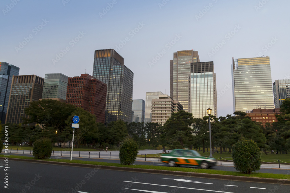 Obraz premium Modern high buildings in Ginza district skyline, Tokyo