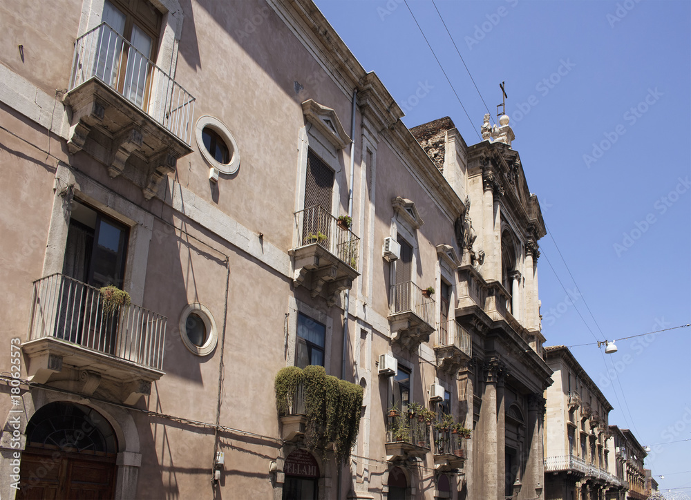 View of old, historical building in Catania / Italy. Image shows architectural style of the region.