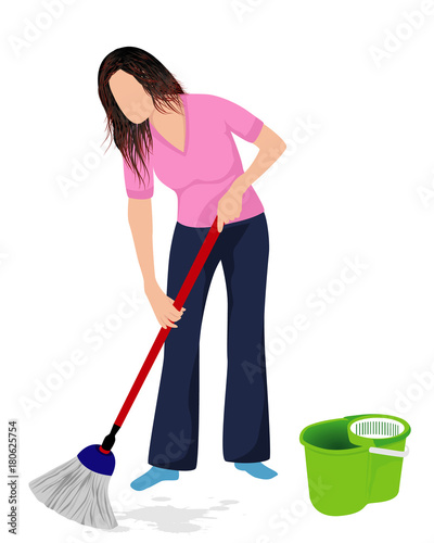 the lady clean floor vector design