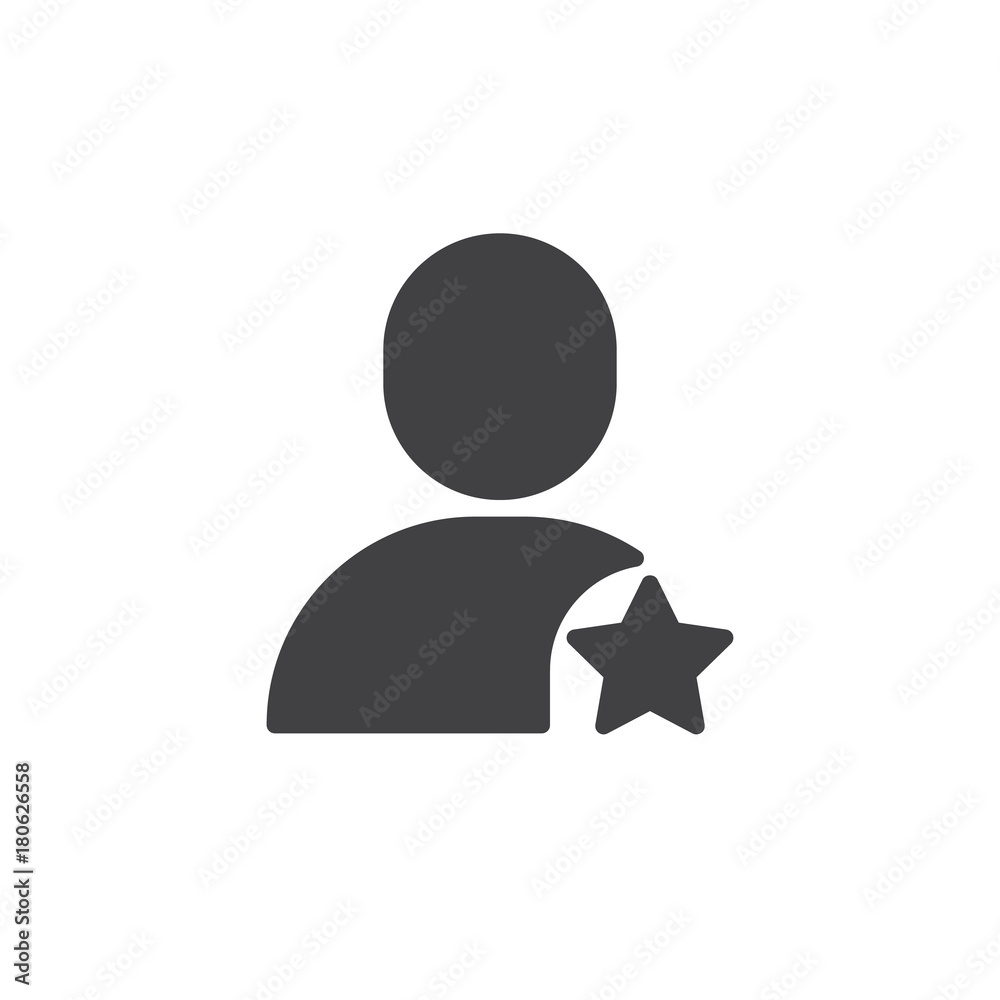Favorite account icon vector, filled flat sign, solid pictogram isolated on white. User with star symbol, logo illustration. Favorite account icon vector, filled flat sign, solid pictogram isolated on white. User with star symbol, logo illustration.