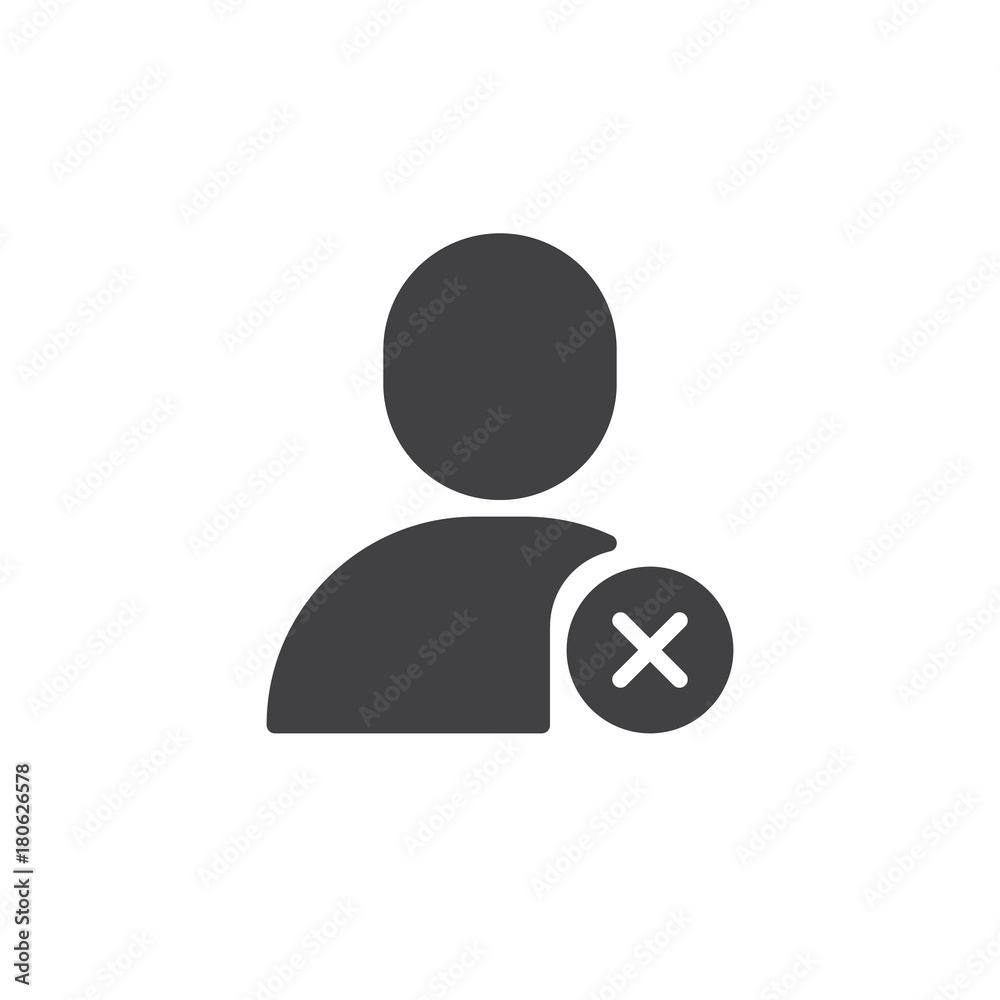 User remove icon vector, filled flat sign, solid pictogram isolated on white. Delete account symbol, logo illustration. User remove icon vector, filled flat sign, solid pictogram isolated on white. Delete account symbol, logo illustration.