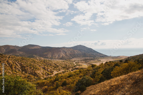 Autumn landscape view of mountains. Crimea Horizontal