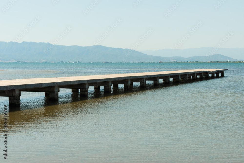 wood platform over the lake 