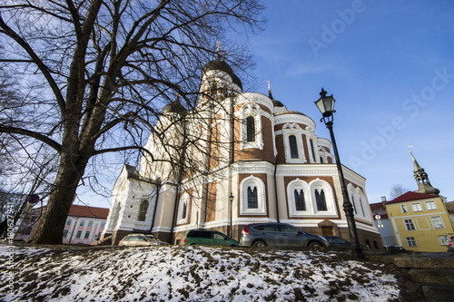 The Alexander Nevsky Cathedral (Aleksander Nevski katedraal), an orthodox cathedral in the Tallinn Old Town, Estonia, built in a typical Russian Revival style
