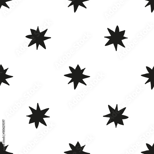 Monochrome geometric seamless pattern with hand draw Christmas stars