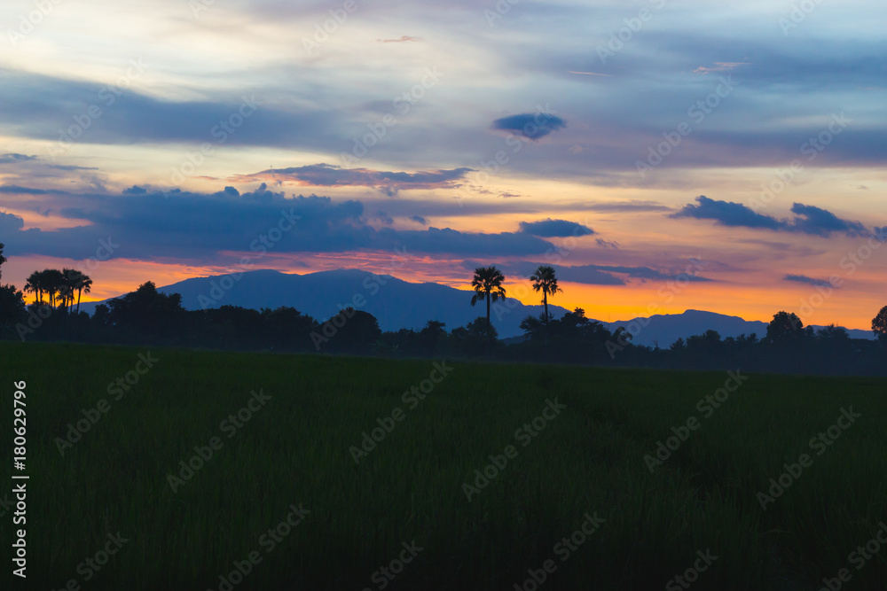 Background sunset Silhouette in Thailand .