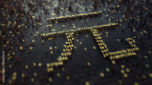 Chinese yuan CNY sign made of golden numbers. 3D rendering photo