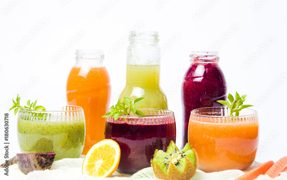 Colorful smoothies with fruits isolated Colorful smoothies with fruits isolated
