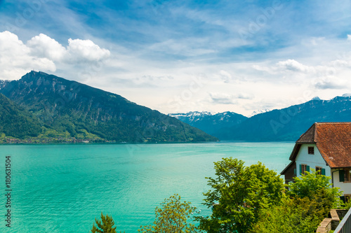 View of Thun lake in the Alps mountains, Switzerland