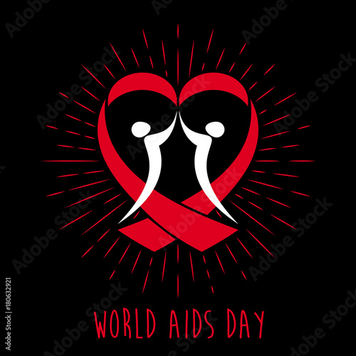 World AIDS day red ribbon web banner background. 1st December awareness world day. HIV and AIDS ribbon symbol or emblem badge vector background design template for banner or poster