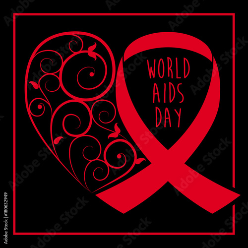 World AIDS day red ribbon web banner background. 1st December awareness world day. HIV and AIDS ribbon symbol or emblem badge vector background design template for banner or poster