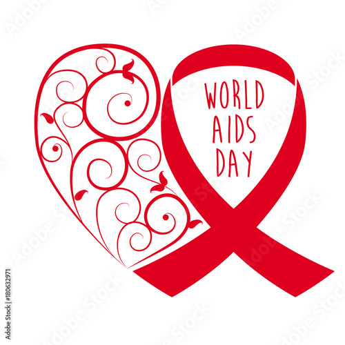 World AIDS day red ribbon web banner background. 1st December awareness world day. HIV and AIDS ribbon symbol or emblem badge vector background design template for banner or poster