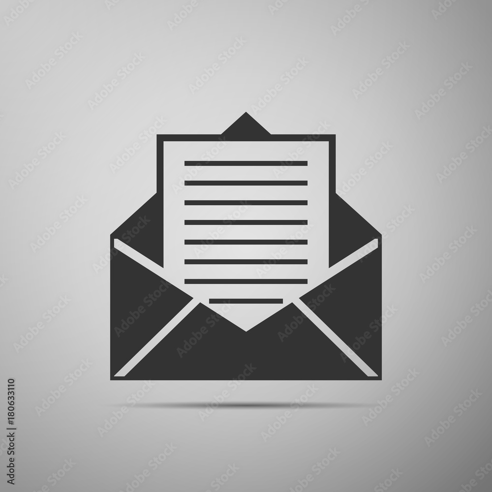 Mail and e-mail icon isolated on grey background. Envelope symbol e-mail. Email message sign. Flat design. Vector Illustration Mail and e-mail icon isolated on grey background. Envelope symbol e-mail. Email message sign. Flat design. Vector Illustration