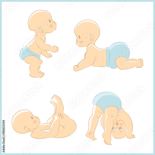 Set of vector illustrations with cute newborn little babies