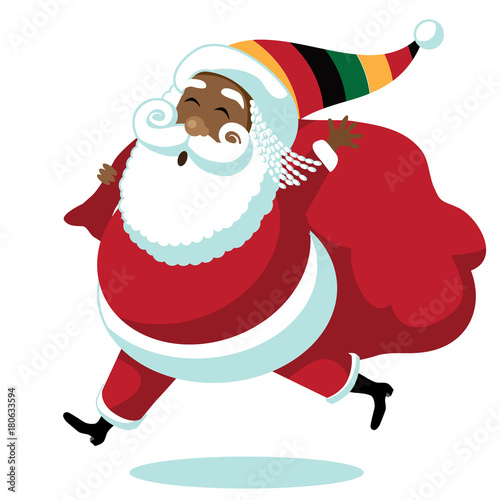 Cartoon Rastafarian Santa Claus. Santa delivers gifts for Rasta Christmas. EPS 10 vector.