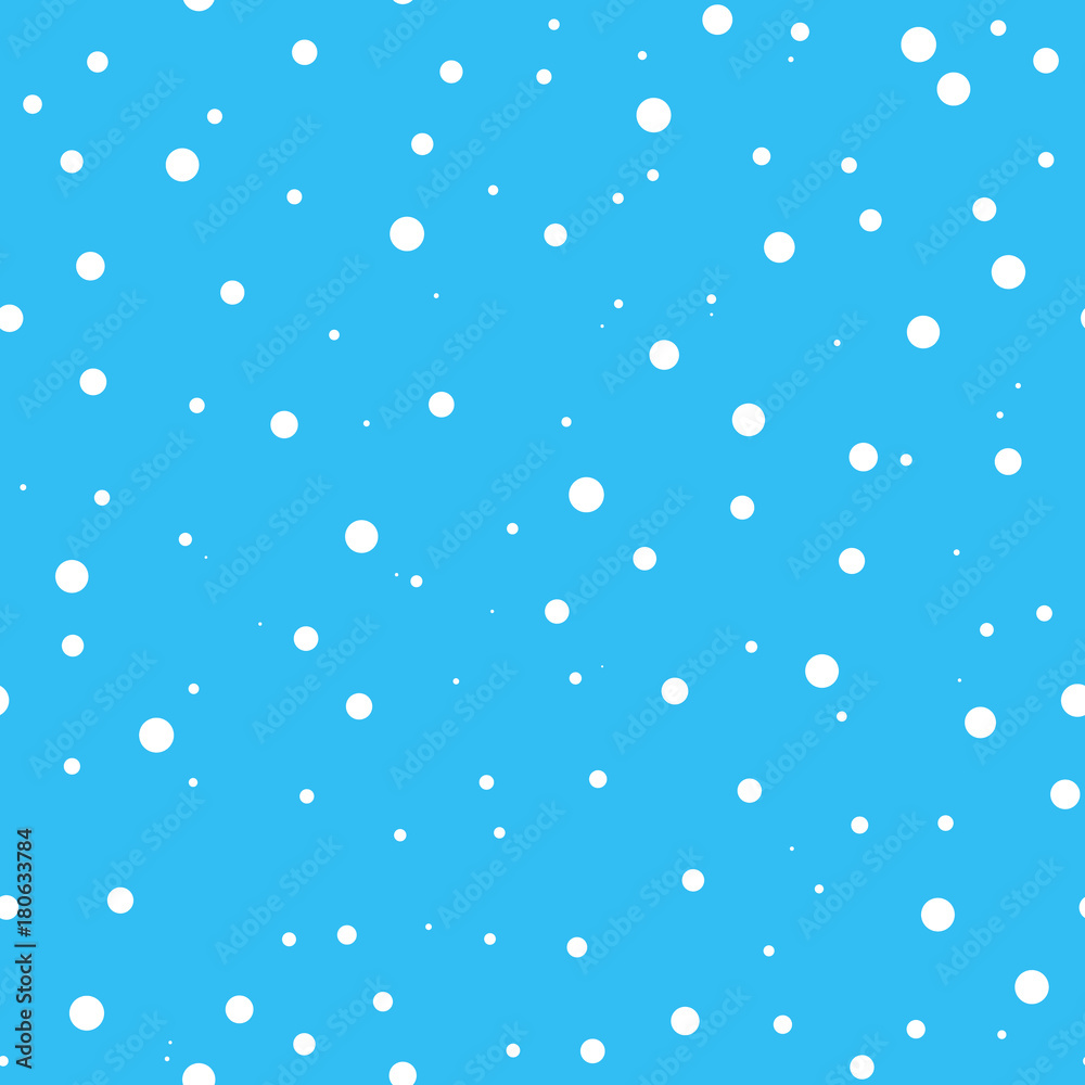 Winter falling simple snowflakes on a light blue background. Seamless abstract pattern. The design elements or gifts for decoration of Christmas celebration. Vector