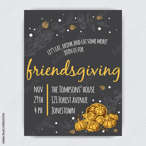 Invitation card for Thanksgiving dinner in the circle of friends.