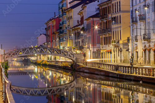 Milan. Canal Naviglio Grande at sunset.