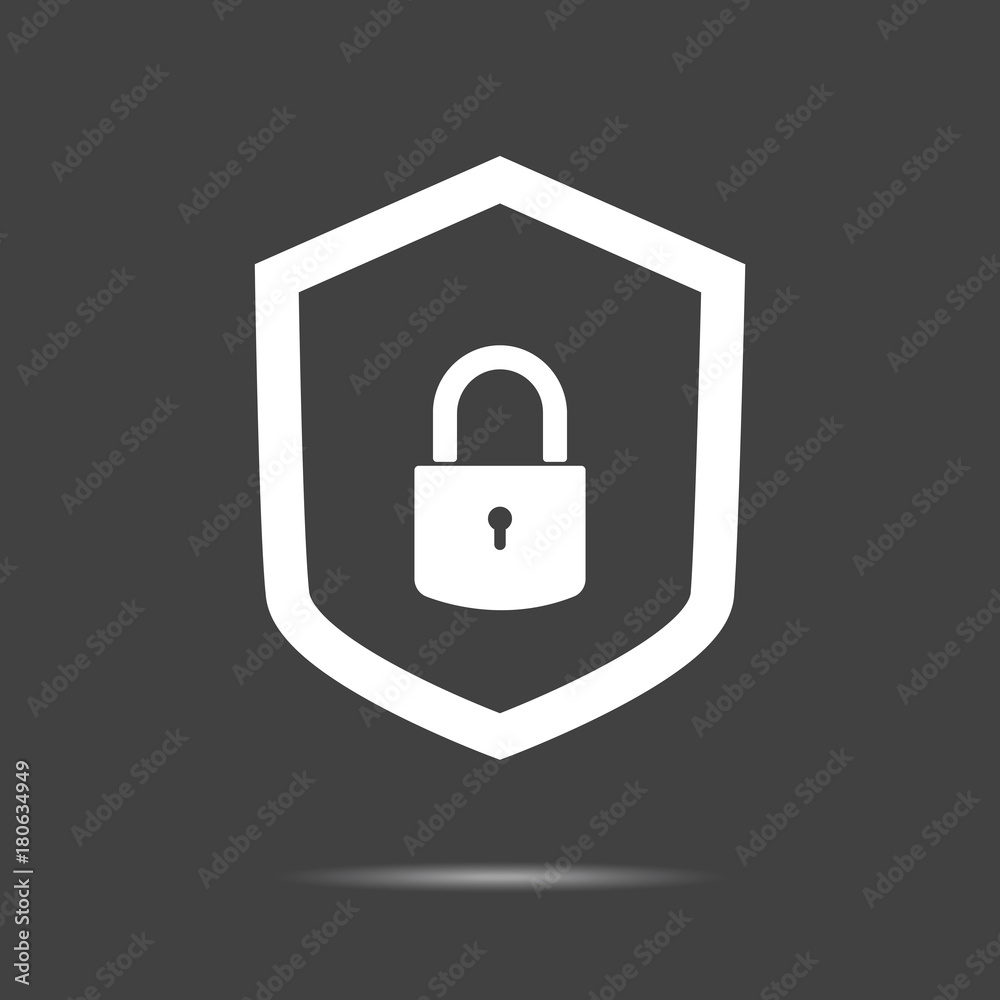 Protection concept. Security shield and lock icon - simple flat design isolated on grey background, vector Protection concept. Security shield and lock icon - simple flat design isolated on grey background, vector