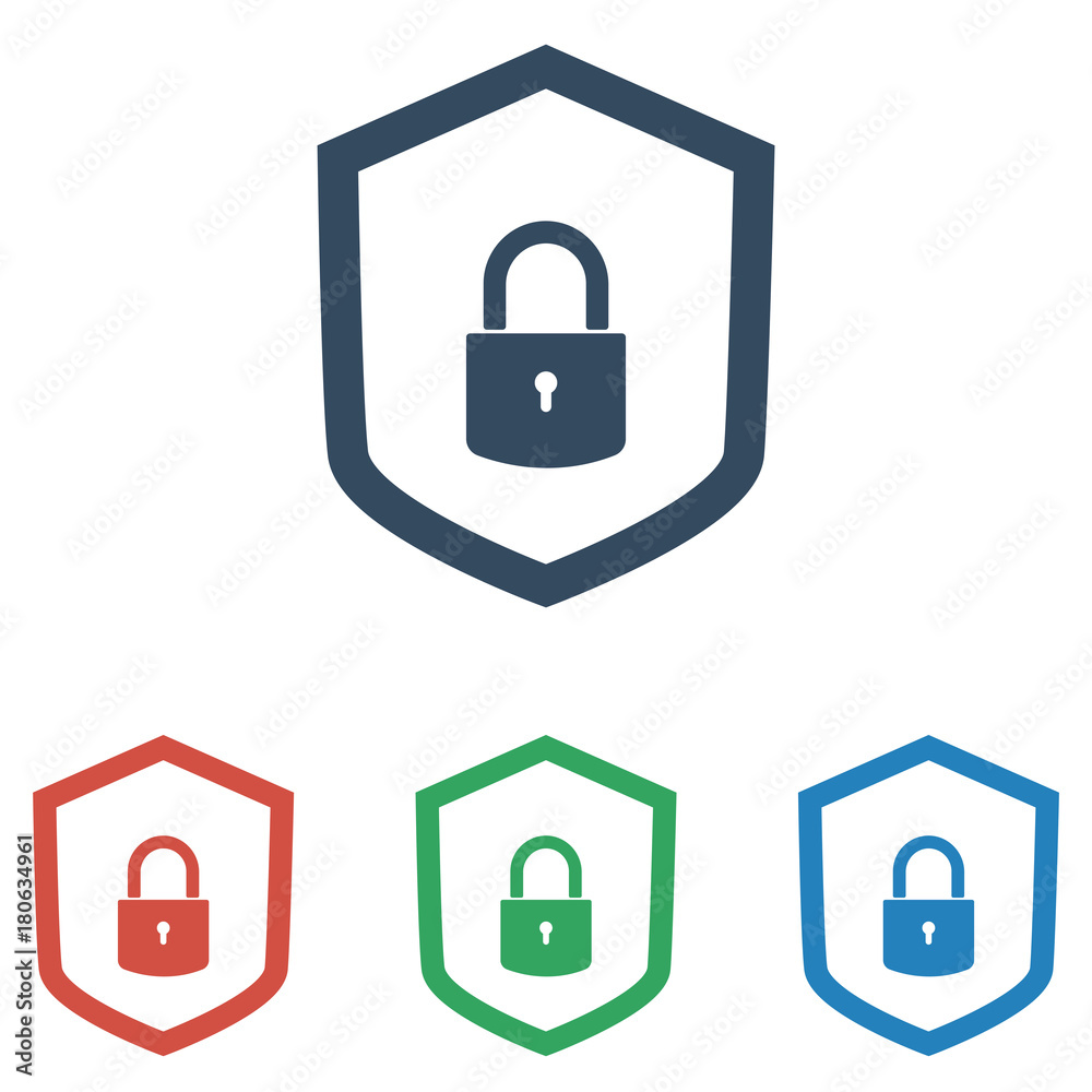Protection concept. Security shield and lock icon set - simple flat design isolated on white background, vector
