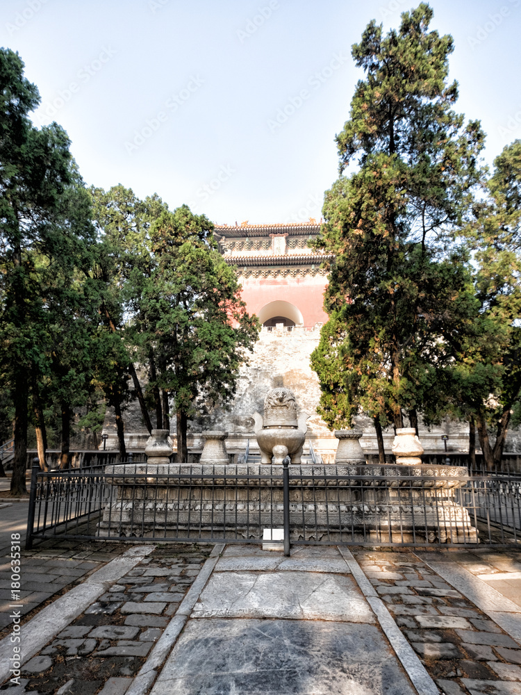 Tombs of the Ming Dynasty emperors. Tower of the Soul above the tomb of Dinlin. China