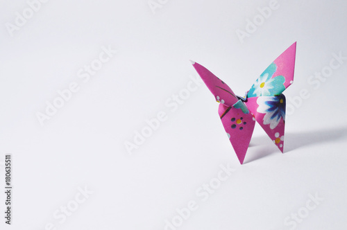 colorful origami butterfly on white background