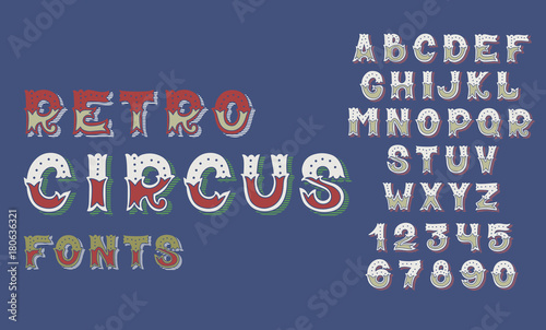 doodle retro circus fonts and numbers alphabet design 