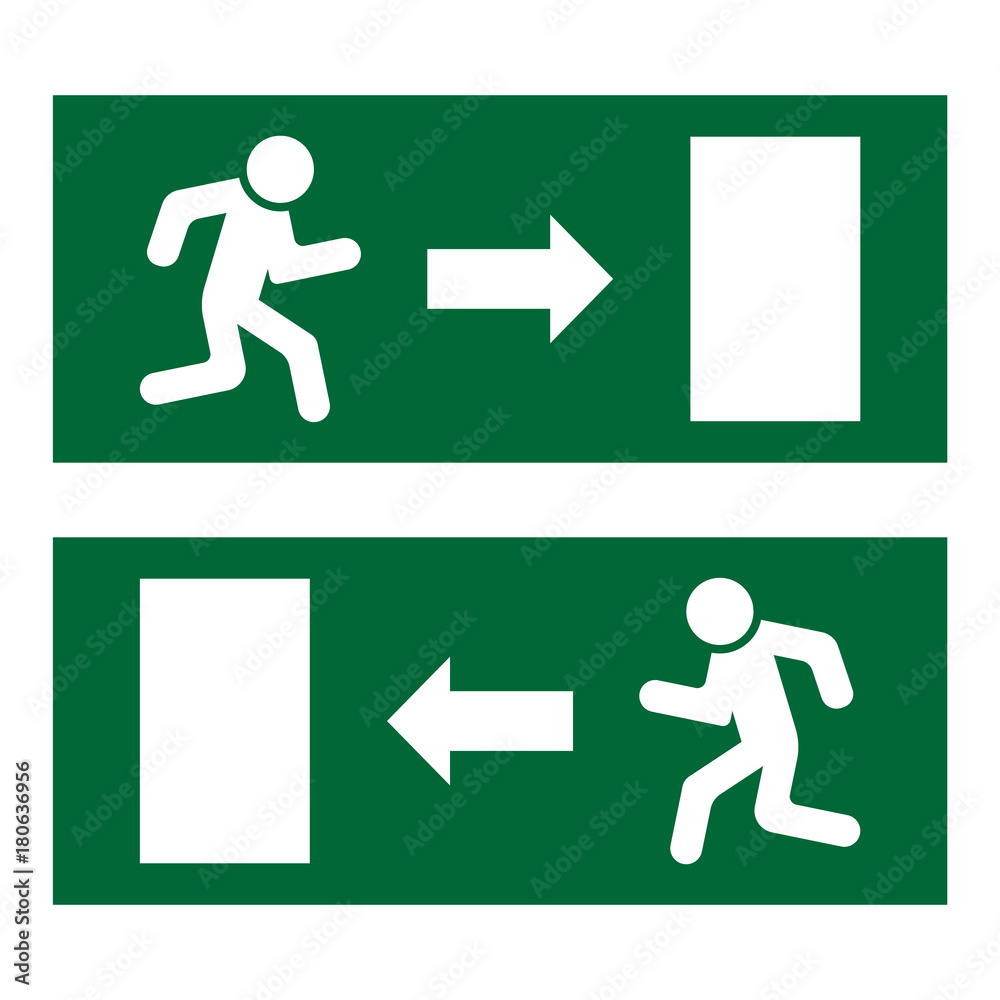 Vector illustration emergency exit signs set. Vector illustration emergency exit signs set.