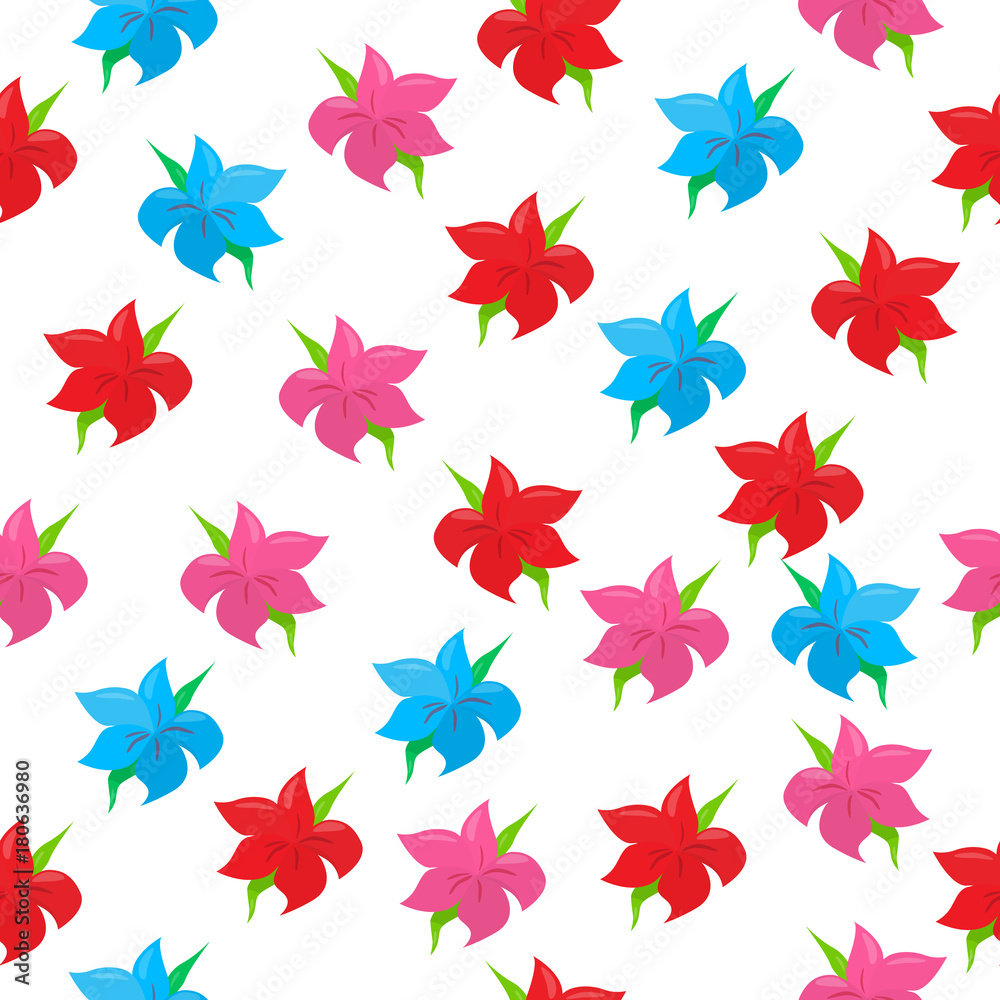 Vector seamless pattern illustration sketched flower printed in bright colors. Floral pattern