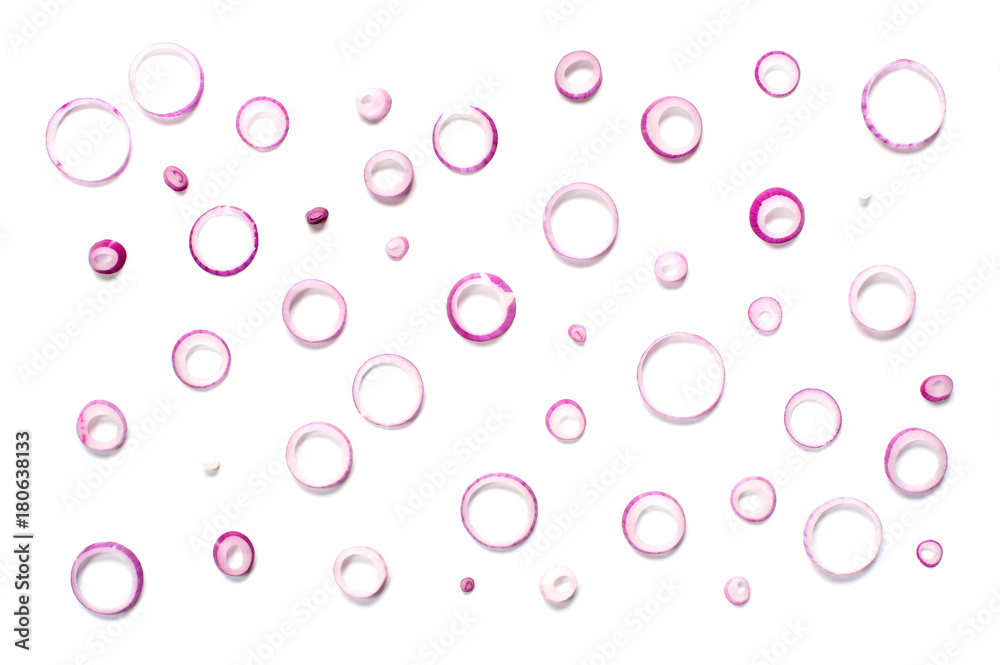Pattern of cut onion on the white background Pattern of cut onion on the white background