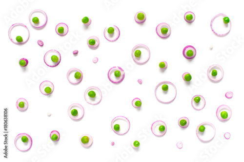 Fototapeta Naklejka Na Ścianę i Meble -  Abstract pattern of onion rings and green pea