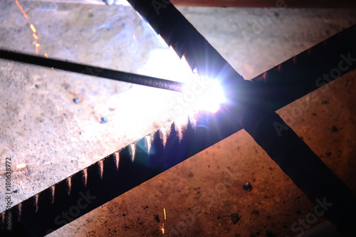 Welding of the reinforcing steel rods for reinforced concrete photo